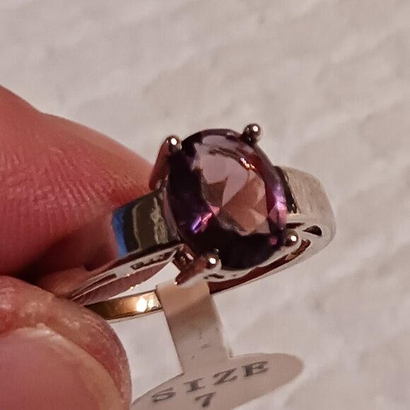 Purple Amethyst Silver Solitaire Fashion Ring Size 7 NWOT - Picture 14 of 16